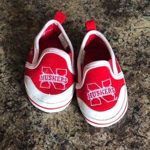 Nebraska Husker Baby shoes, size 3, 6-9 months